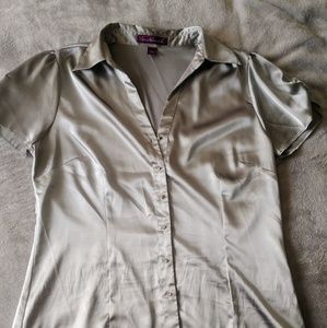 Silver silk button up